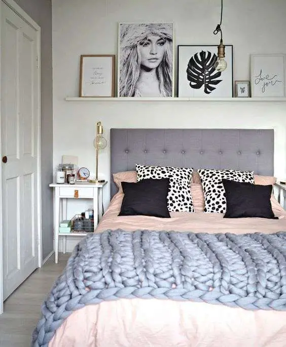 Woollen Throw Bedroom Ideas Pink and Grey