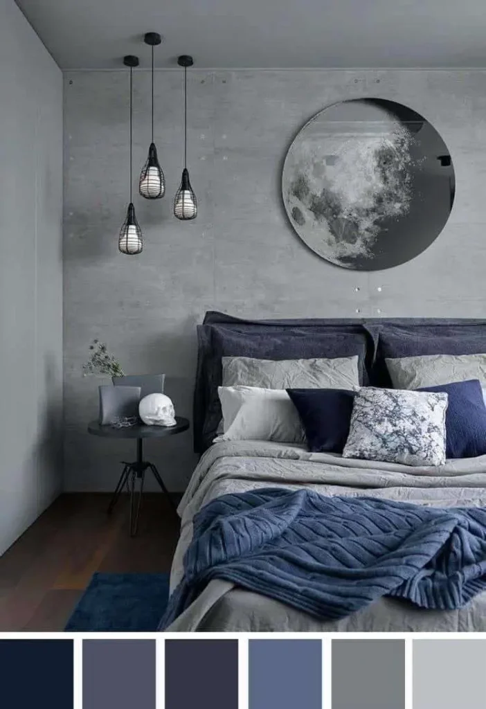 Blue and grey bedroom design