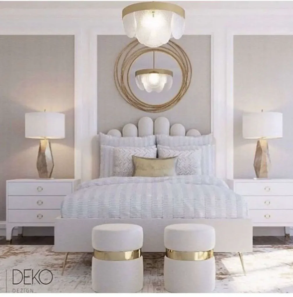 White, gold, and grey bedroom