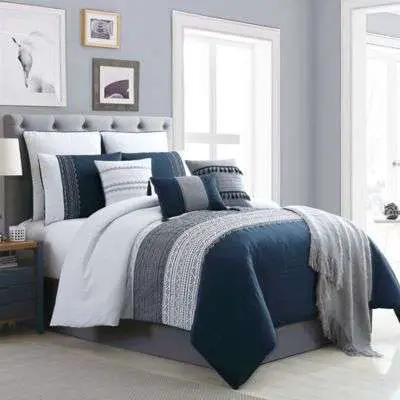 Blue Gray and White Bedroom