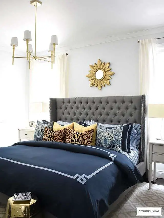 Blue, white, and Gold Bedroom