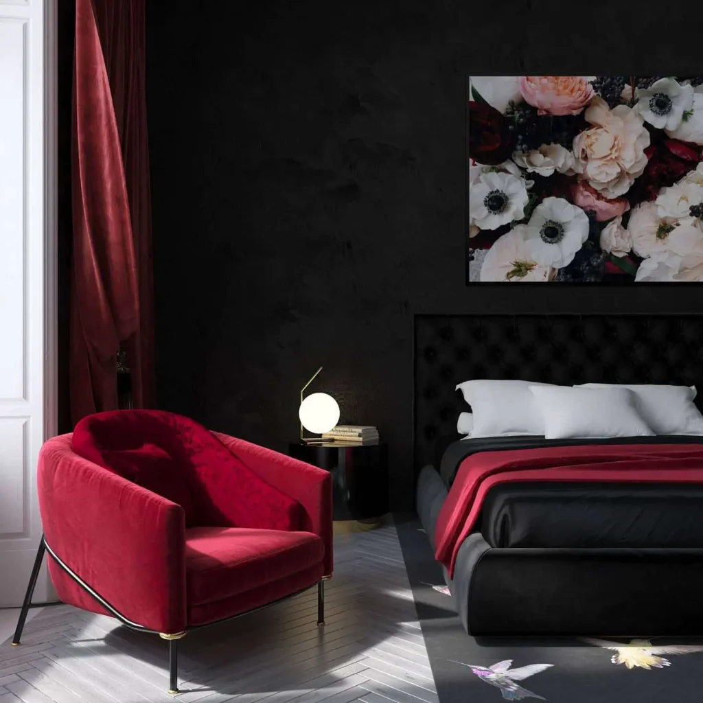 black red and white bedroom idea