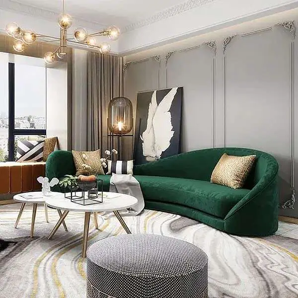 emerald green and grey living room