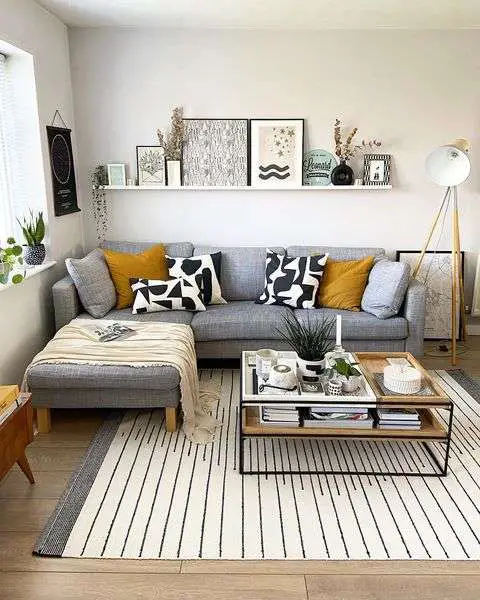 grey couch living room decor