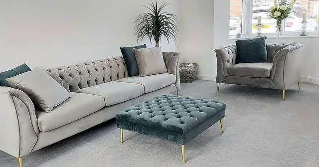Modern teal and grey living room